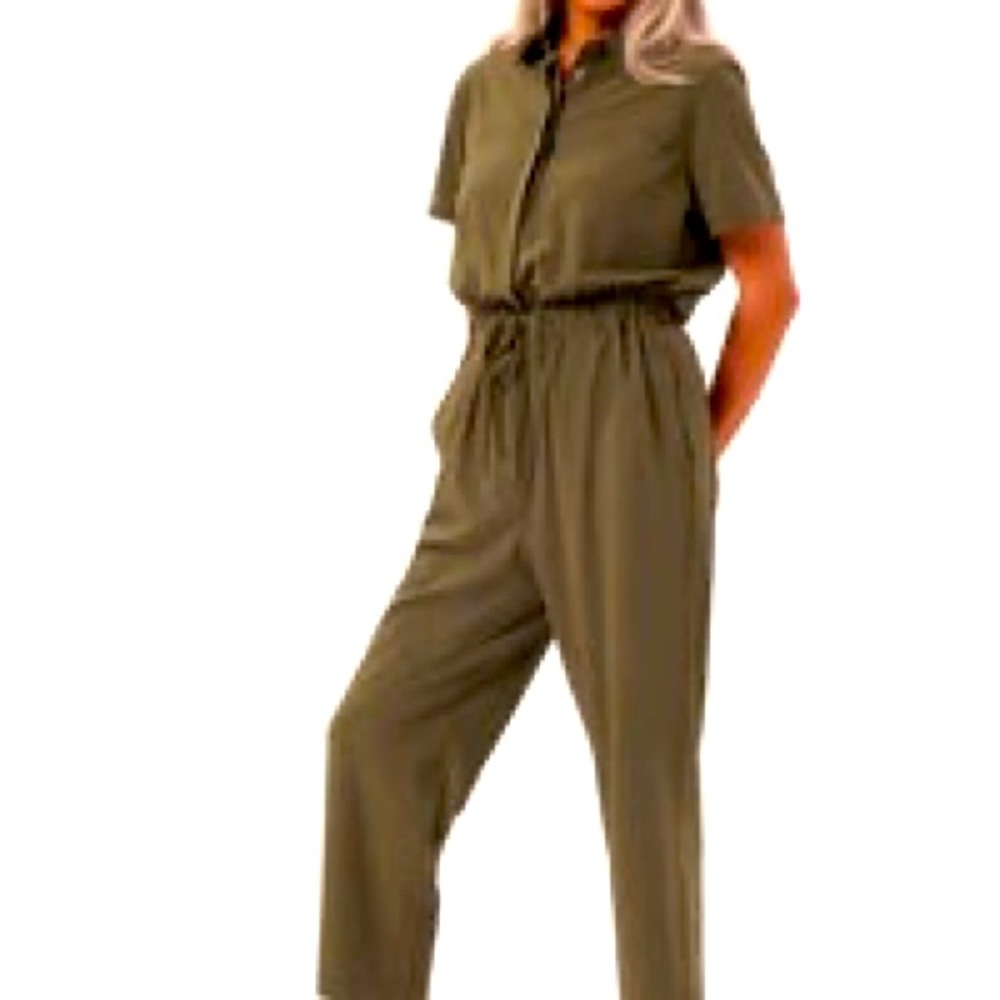 GF Collective Dark Olive Stretch Woven Jumpsuit